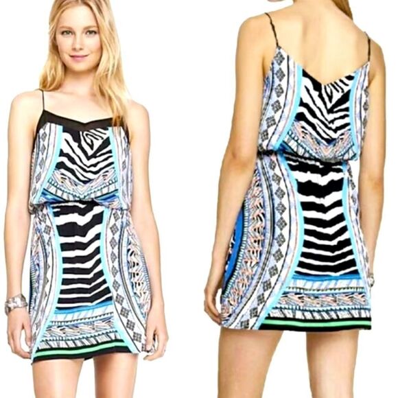 EXPRESS Zebra Geometric Print Mini‎ Slip Dress w/ Elastic Waist, Medium - Picture 1 of 8